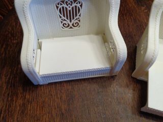 VINTAGE BARBIE A FRAME PULL OUT WHITE WICKER COUCH & CHAIR FOR DREAM HOUSE 4