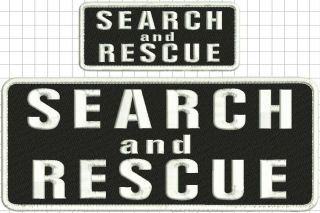 Search And Rescue Embroidery Patches 4x10 And 2x5 Hook On Back Black White