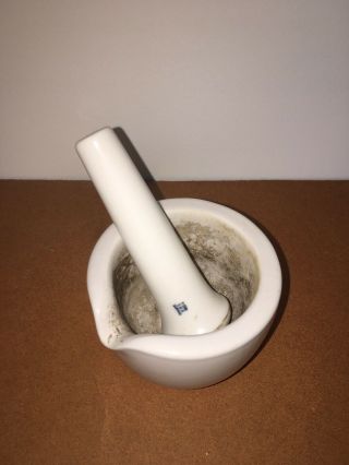 Vintage Coors USA Mortar and Pestle White Glazed Ceramic Stained 3