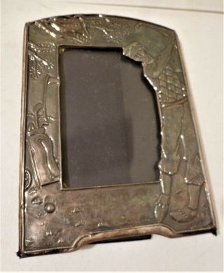 Vintage Sterling Silver English Golf Theme Picture Frame W/ Easel Back,  Quality