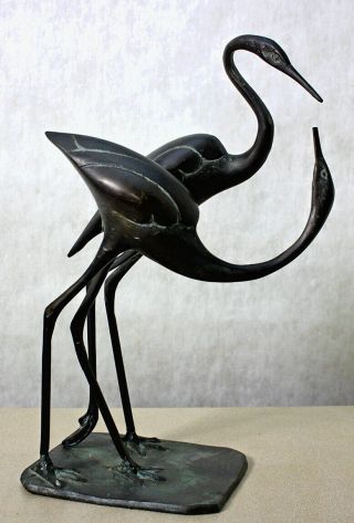 Vintage Bronze Sculpture Of Two Cranes