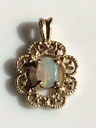 Vintage Antique 14k Gold Opale Stone Filigree Charm Pendant Openwork Marked 14k