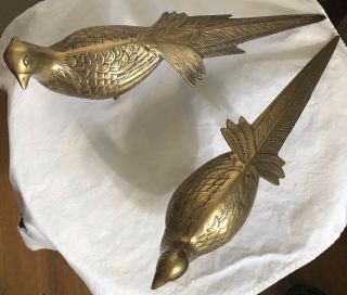Set 2 Vintage Solid Brass Pheasants Birds Figurine Statues Mid Century 14 1/2”