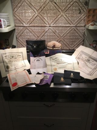 Suite Scottish Rite Freemason Hat Case Documents From A 33° Mason 1918 - 1950