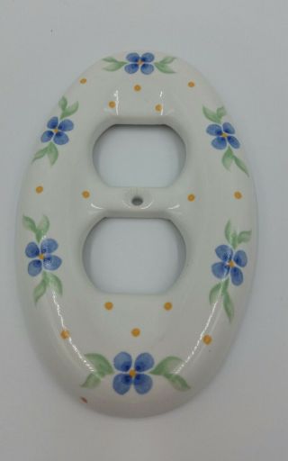 Vintage Ceramic Blue Flowers Oval Electric Wall Outlet Cover Victorian Shabby