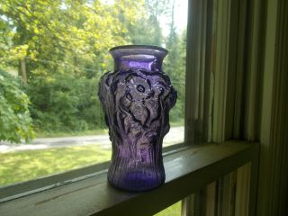 Antique 100 Yr Old Amethyst Purple Goofus Glass Flower Vase 5 " Tall Small Size