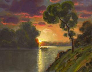 Oil Painting Landscape Vintage Antique Impressionist Sunset Craftsman Max Cole