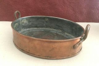 Vintage Copper Oval Casserole Pot Tin Lined Riveted Handles Heavy Decor