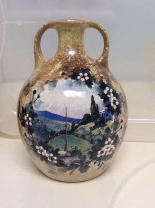 Large Antique Stellmacher Teplitz Amphora Hand Painted Vase