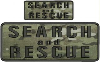 Search And Rescue Embroidery Patches 4x10 And 2x5 Hook On Back Multicam