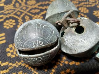 4 Antique Old Brass Horse Sleigh Bells Vintage Assorted Sizes Estate Find