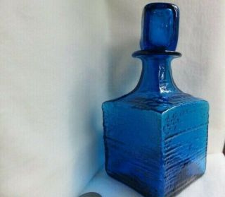 Antique Blue/aqua Hand Blown Textured Glass Bottle With Stopper 7 1/4 Inch Tall