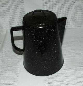 Antique/vintage Black Enamelware Coffee/tea Pot With Lid 8 Inches Tall Look