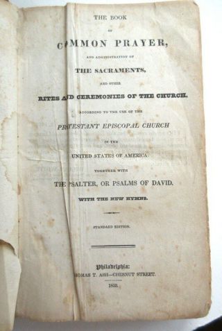 1833 Antique BOOK OF COMMON PRAYER Leather Book Episcopal Church,  Hymns 2