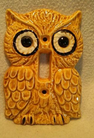 Vintage Enesco Ceramic Owl Light Switch Cover 70s The Eyes Glow In The Dark