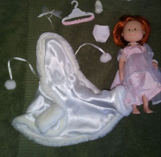 Vintage 1996 Madeline 8 " Poseable Doll Party Dress W/ White Cape & Pearls,