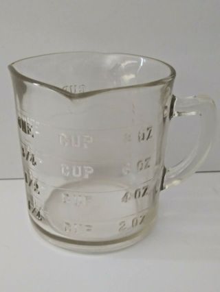 Antique Hazel Atlas Triple Spout Clear Depression Glass 1 Cup Measure - Pourer