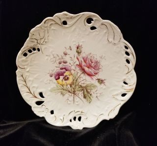 Antique Victoria Carlsbad Austria Fine Porcelain Plate With Rose&petunia Flowers