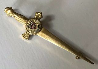 Vintage Enamel Harvard University School Crest Kilt Pin / Lapel Pin Sword