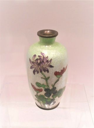 Antique Japanese Ginbari Fish - Scale Enamel Cloisonné Chrysanthemum Flowers Vase