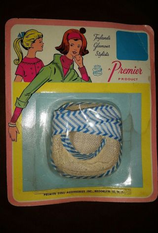 Vintage Barbie Clone Premier Straw Beach Hat - Blue & White Striped Band/ties Nrfp