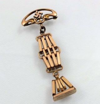 Antique Vtg Gold Filled Good Luck Fob Charm Watch Pin Engraved 3 1/4 "