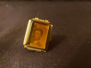 Antique 1890s Mourning Ring With Tintype Photo Gold Plated?