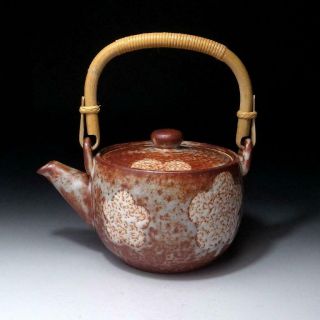 Jh14: Vintage Japanese Pottery Sencha Tea Pot Of Shino Ware,  Dia.  5.  3 Inches