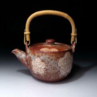 JH14: Vintage Japanese Pottery Sencha Tea Pot of Shino ware,  Dia.  5.  3 inches 2