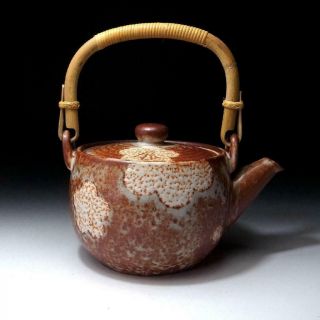 JH14: Vintage Japanese Pottery Sencha Tea Pot of Shino ware,  Dia.  5.  3 inches 3