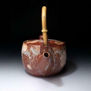 JH14: Vintage Japanese Pottery Sencha Tea Pot of Shino ware,  Dia.  5.  3 inches 4