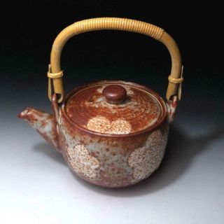 JH14: Vintage Japanese Pottery Sencha Tea Pot of Shino ware,  Dia.  5.  3 inches 6