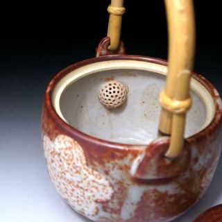 JH14: Vintage Japanese Pottery Sencha Tea Pot of Shino ware,  Dia.  5.  3 inches 7