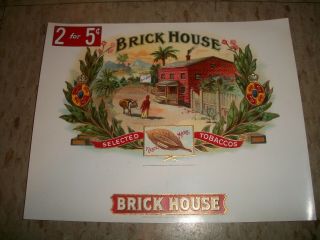 Antique 1900s Brick House Tabacco Cigar Box Paper Label