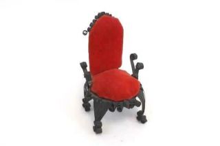 Vintage Dollhouse Miniatures Padded Metal Chair W/ Scroll Detail Red Velvet