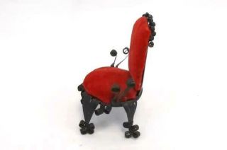 Vintage Dollhouse Miniatures Padded Metal Chair w/ Scroll Detail Red Velvet 2