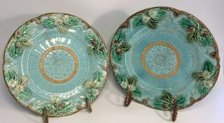 Antique French Majolica Strawberry Display Plates By Sarreguemines