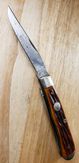 Vintage Queen Cutlery Co Knife/ 19 Jigged Bone Trapper Pocket Knife Usa/ Repair