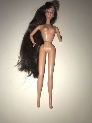 Vintage Superstar Era Brunette Long Brown Hair Bangs Barbie Doll Nude For Ooak