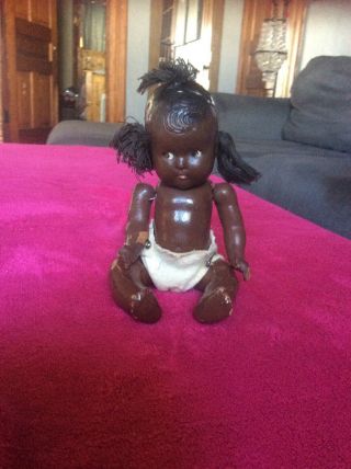 Adorable Vintage Black Americana Baby Doll,  Jointed Composition Body 7” Long