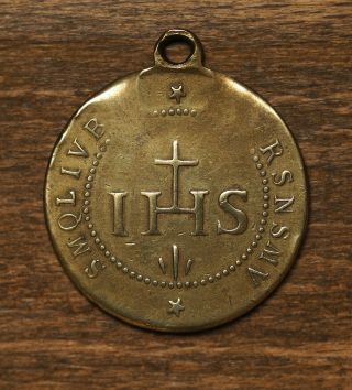 Antique Religious Bronze Medal Pendant Ihs