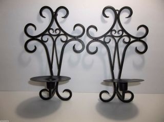 Vintage Spanish Mexican Wrought Iron Candle Sconce Set Of 2 Black