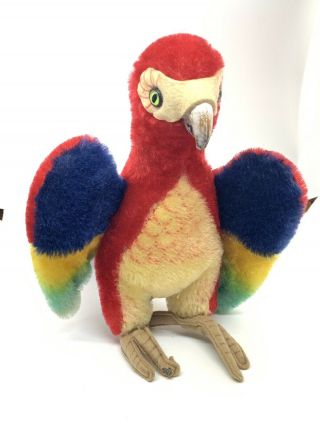 Vintage Steiff Lora Parrot Mohair Plush Macaw Bird Red Blue 1960s No Tag 9 "