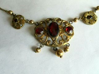 Antique Victorian Gold Filled Necklace With Red Stones - Garnets?