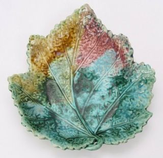 A Majolica Glaze Ceramic Leaf Plate Dish Antiquetray Antique Vtg 7 " Art Pottery
