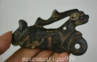 S482 3.  6 " Old Chinese Hongshan Culture Jade Fengshui Tiger Animal Amulet Pendant