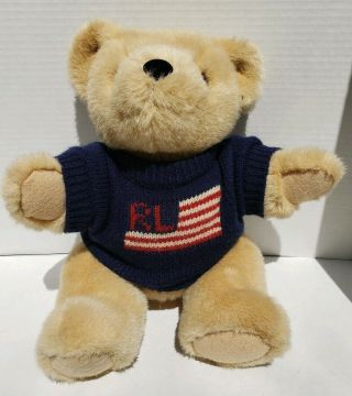 Vintage 1996 Ralph Lauren Polo 15 " Teddy Bear Rl Flag Knitted Sweater