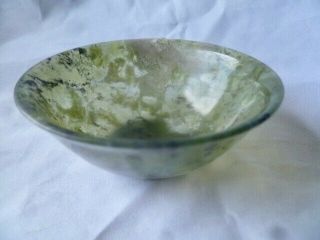 Vintage Hand Carved Chinese Spinach Green Nephrite Hardstone Jade 3 " Bowl Cup