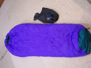 Vintage North Face Goose Down Mummy Sleeping Bag - Purple 2.  6 Pounds W/stuff Sack