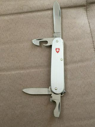 Vintage Swiss Army Knife Alox Cadet Rare Victorinox Military Metal Ribbed